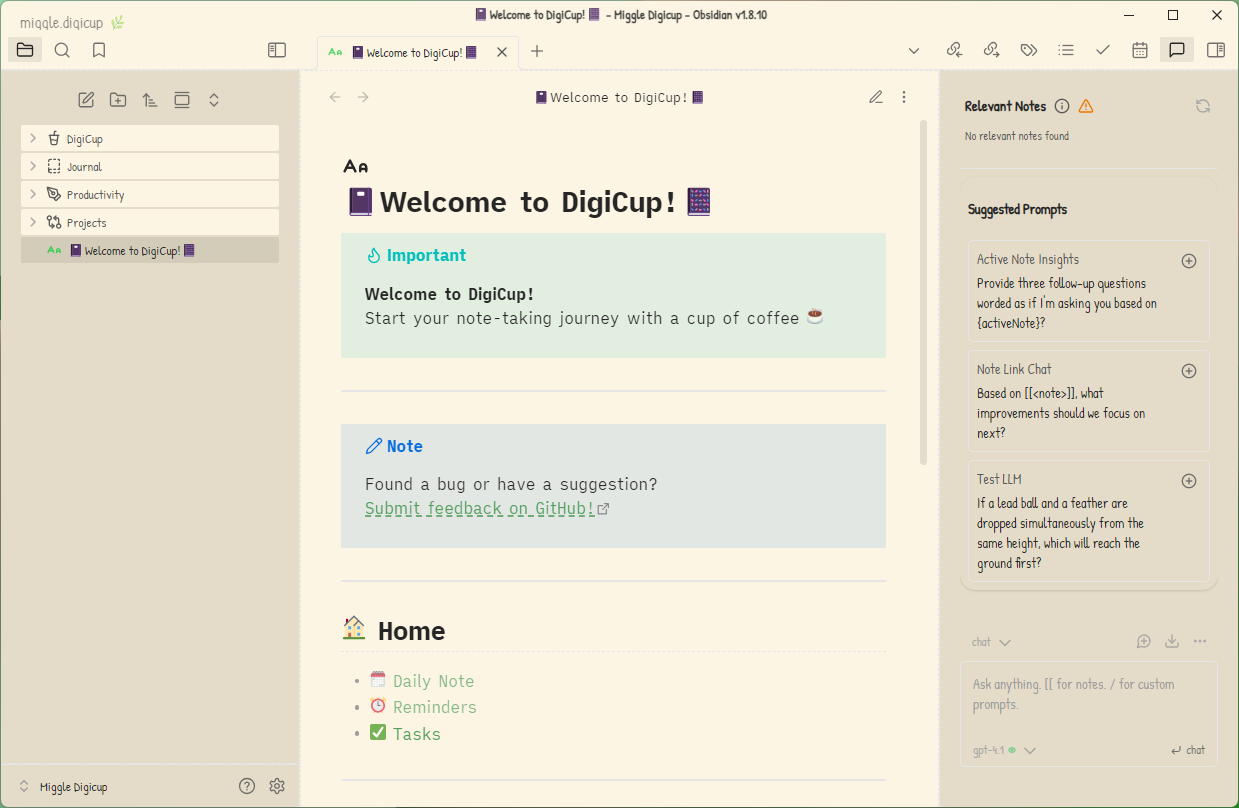Screenshot of DigiCup in Obsidian